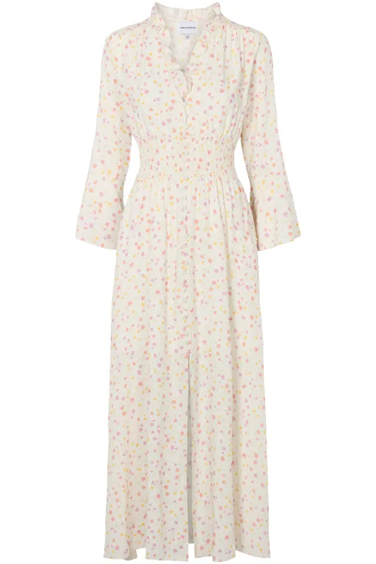 Sally Long Dress White Soft Berry Flower sold by Americandreams