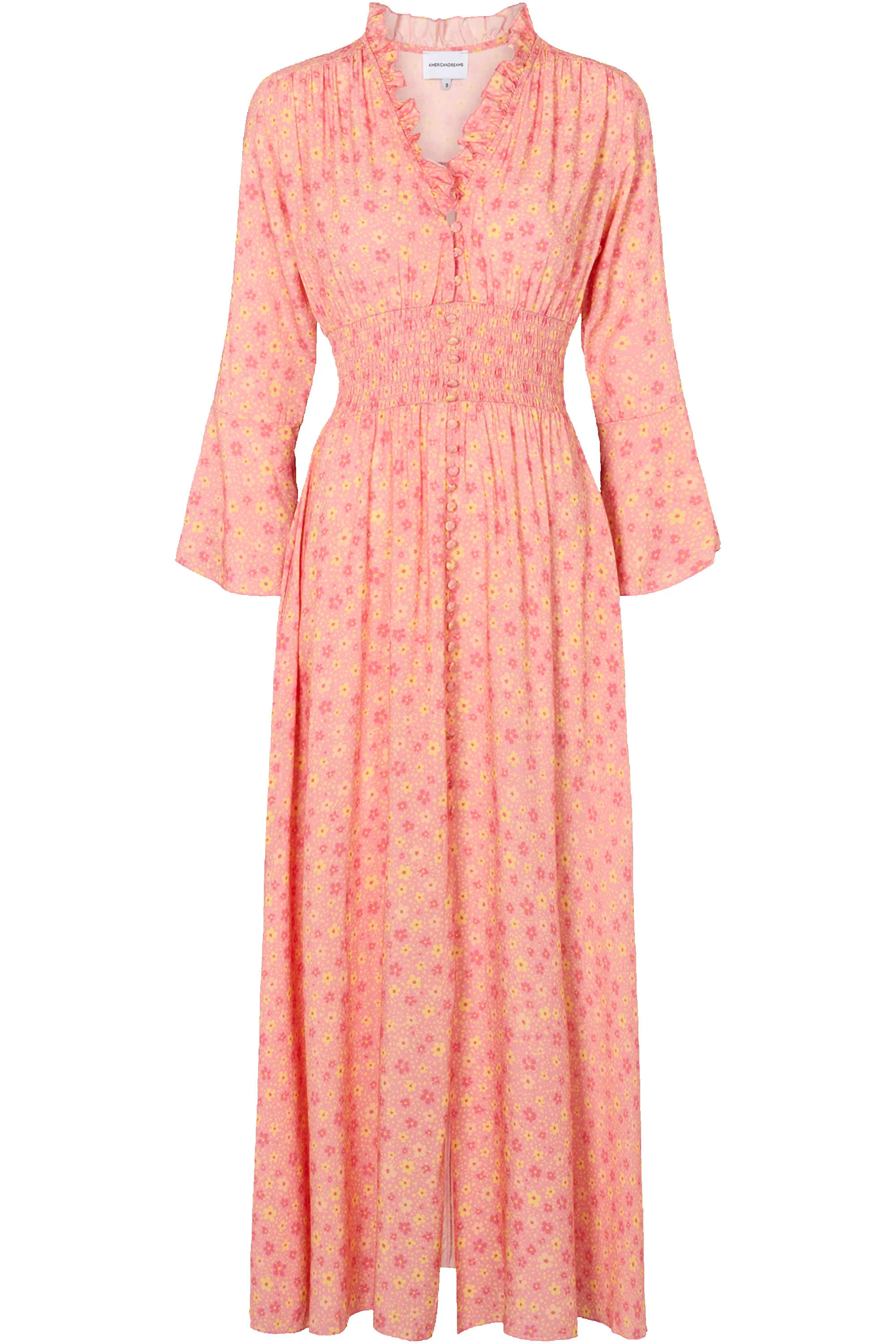 Sally Long Dress Peach W/ Multiflower sold by Americandreams