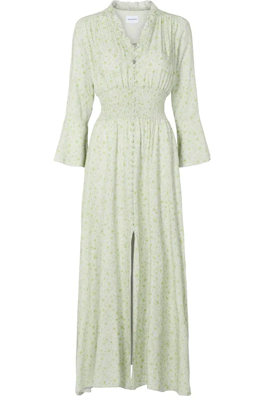 Sally Long Dress White W/ Green Flower sold by Americandreams