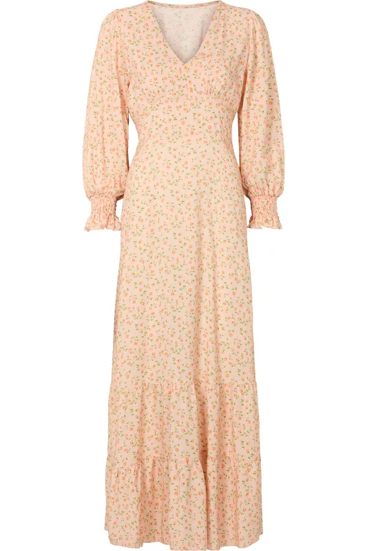 Koko Dress Long Closed Back Peach Small Flower made by Americandreams