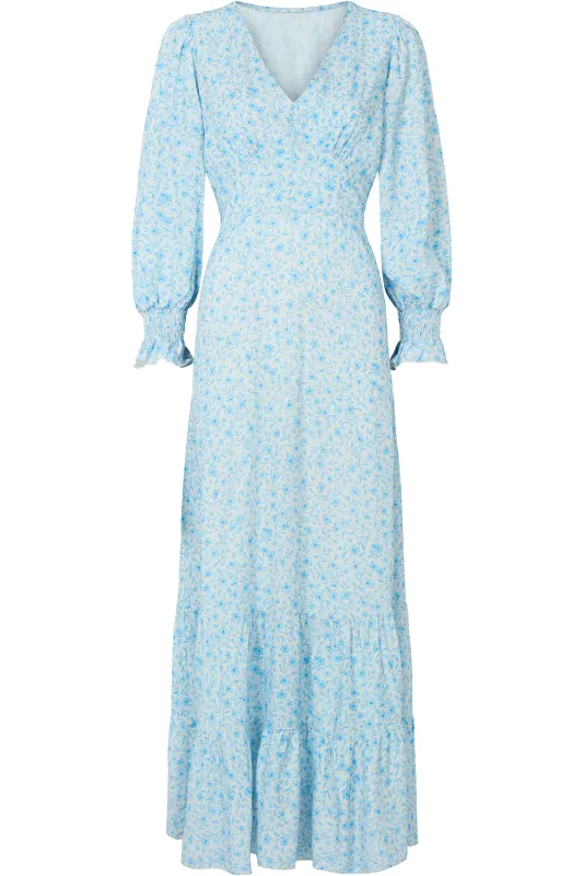 Koko Dress Long Closed Back Light Blue Flower made by Americandreams
