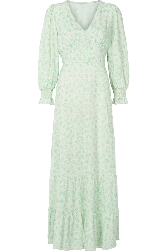 Koko Dress Long Closed Back White W/ Green Flower made by Americandreams