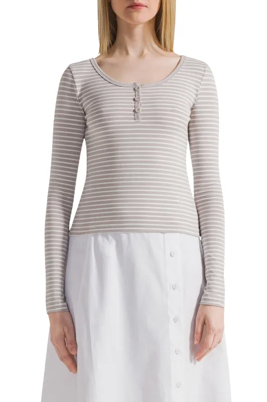 Caroline Striped LS Blouse Beige / White made by Americandreams