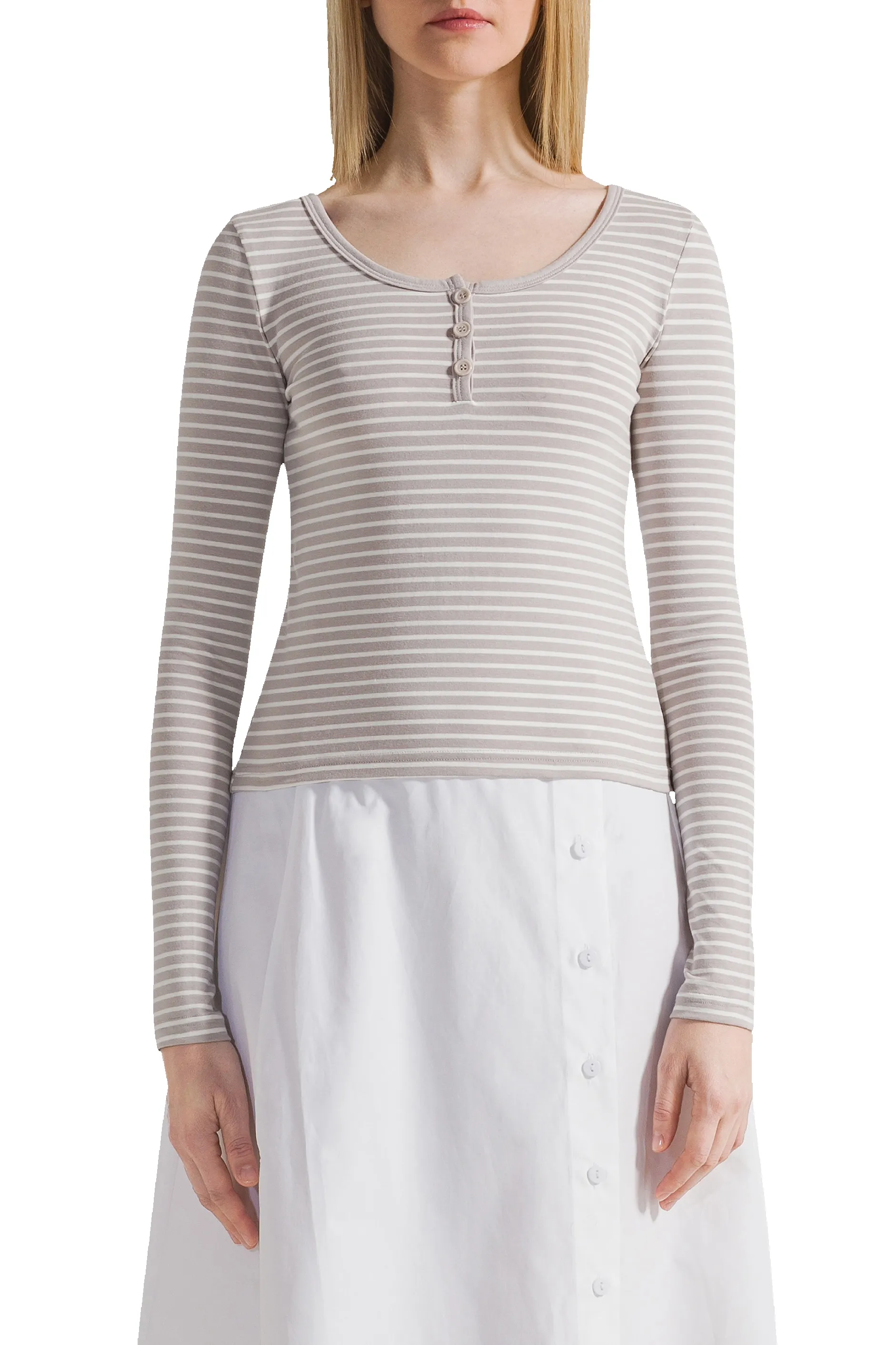 Caroline Striped LS Blouse Beige / White sold by Americandreams