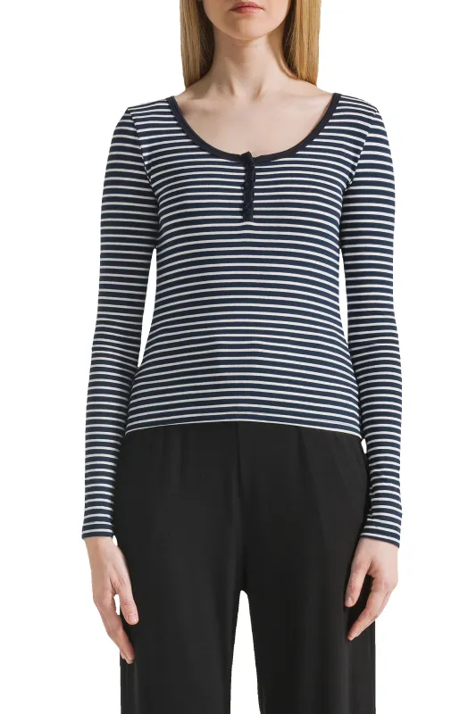 Caroline Striped LS Blouse Black / White made by Americandreams