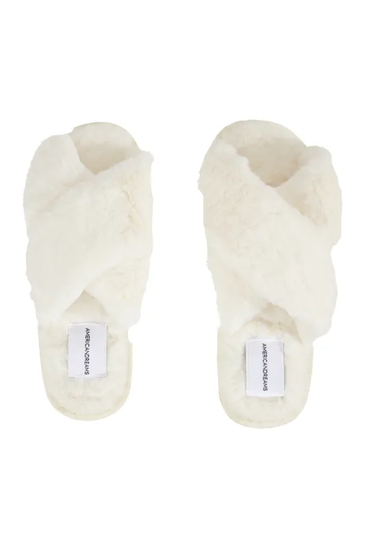 Lou Faux Fur Slippers Cream White sold by Americandreams