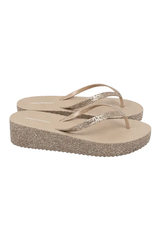 Dream Glitter Flip Flops Taupe made by Americandreams