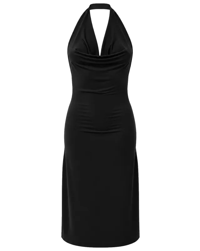 Olia Cowl Neck Dress Black made by Americandreams
