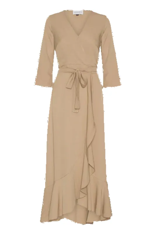 Milly Wrap Dress Long Solid Light Brown sold by American Dream
