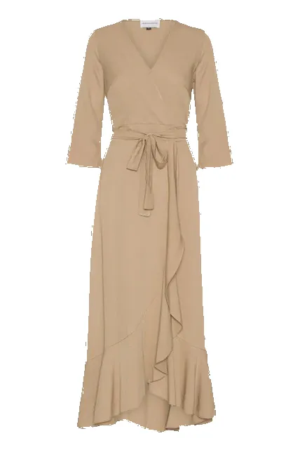 Milly Wrap Dress Long Solid Light Brown sold by American Dream