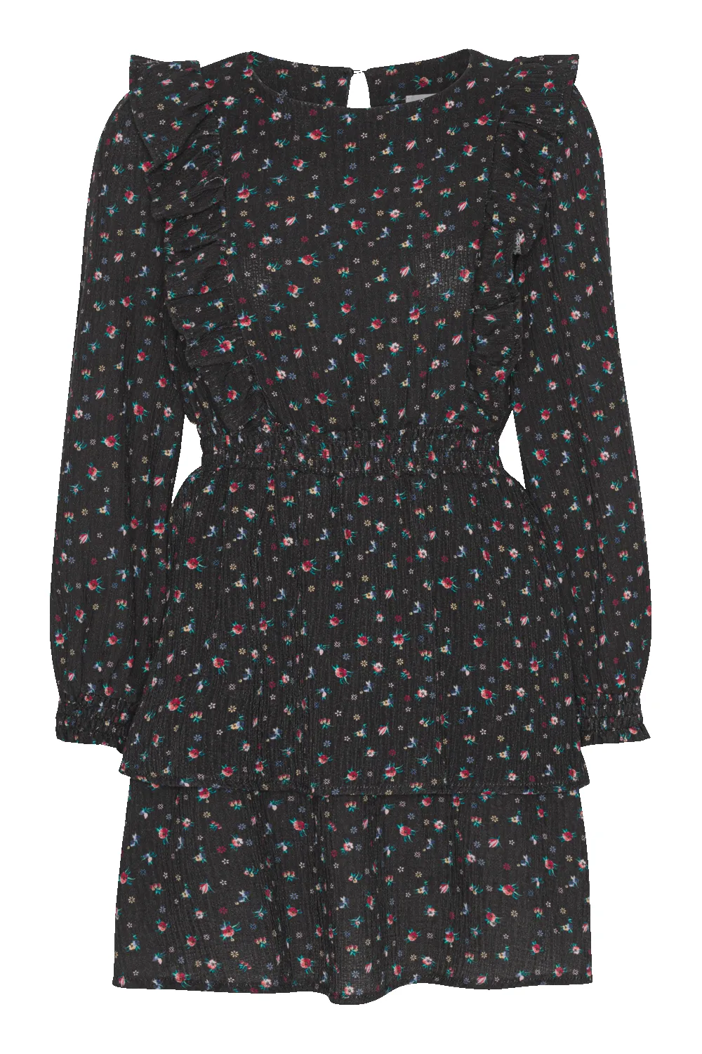 Patricia Long Sleeve Short Dress Black w/Mixed Flower sold by Americandreams