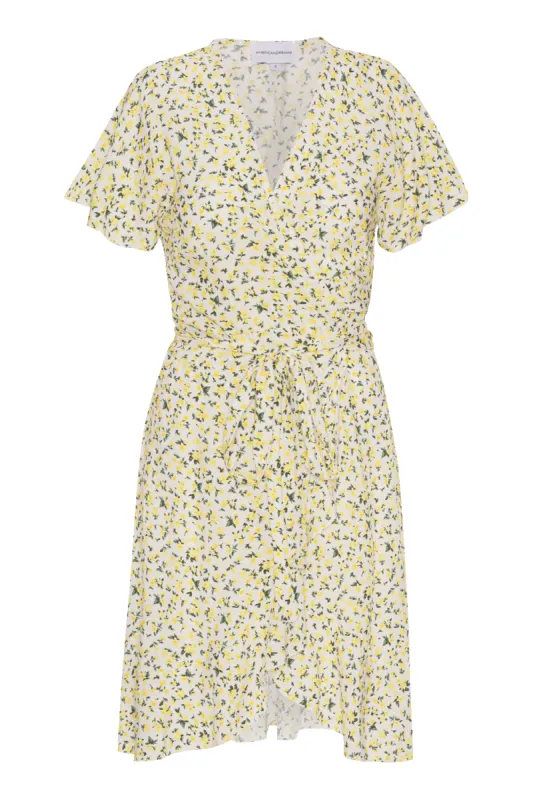 Milly Wrap Dress Short White/Lime Flower sold by American Dream