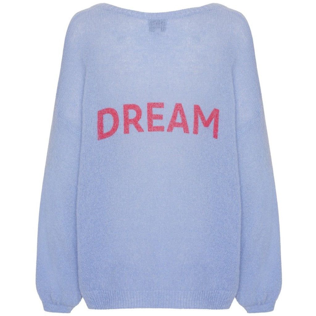 Silja Back Letters - Light Blue W/ Coral Red Letters (DREAM) sold by American Dream