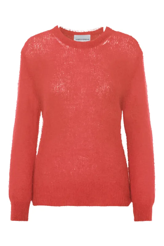 Ulla O Neck Knit Pullover Coral Red sold by Americandreams