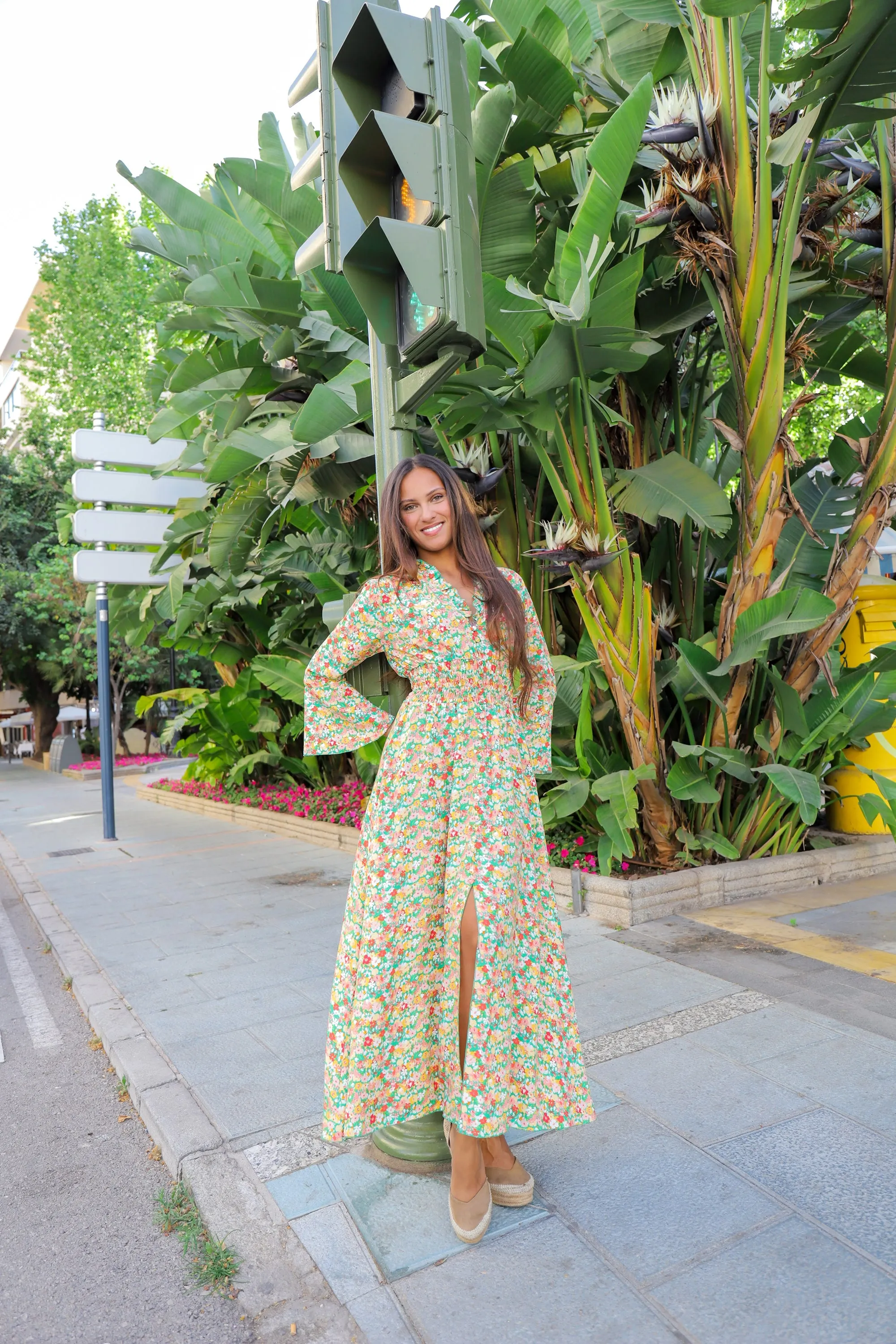 Sally Long Dress Green Big Multi Flower sold by Americandreams product image thumbnail 3