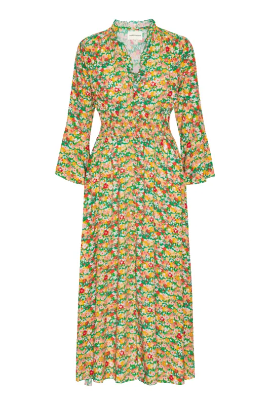 Sally Long Dress Green Big Multi Flower sold by Americandreams