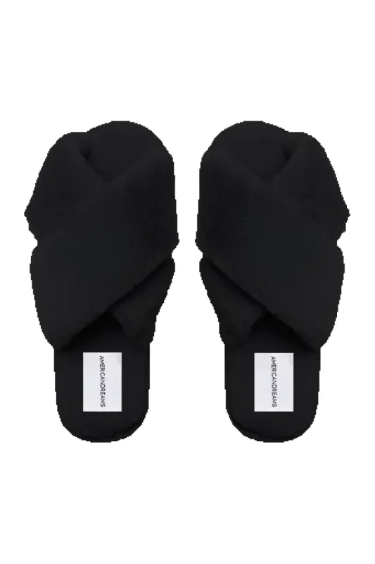 Lou Faux Fur Slippers Black sold by Americandreams