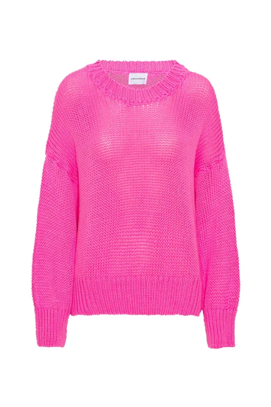 Pepper Round Neck Cotton Pullover Neon Pink sold by Americandreams