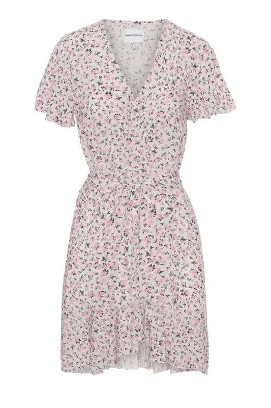 Milly Wrap Dress Short White/Pink Flower sold by American Dream