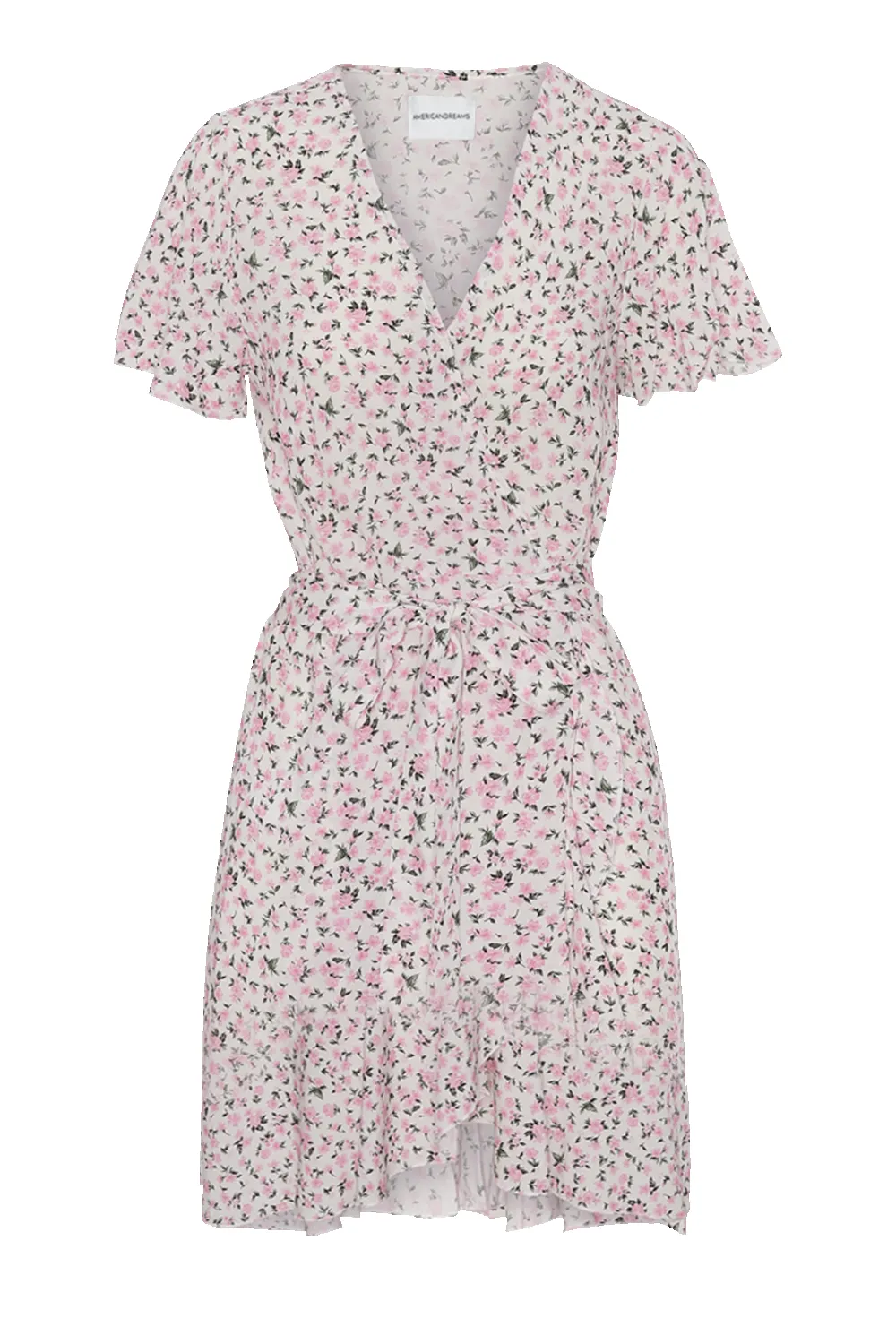 Milly Wrap Dress Short White/Pink Flower sold by American Dream