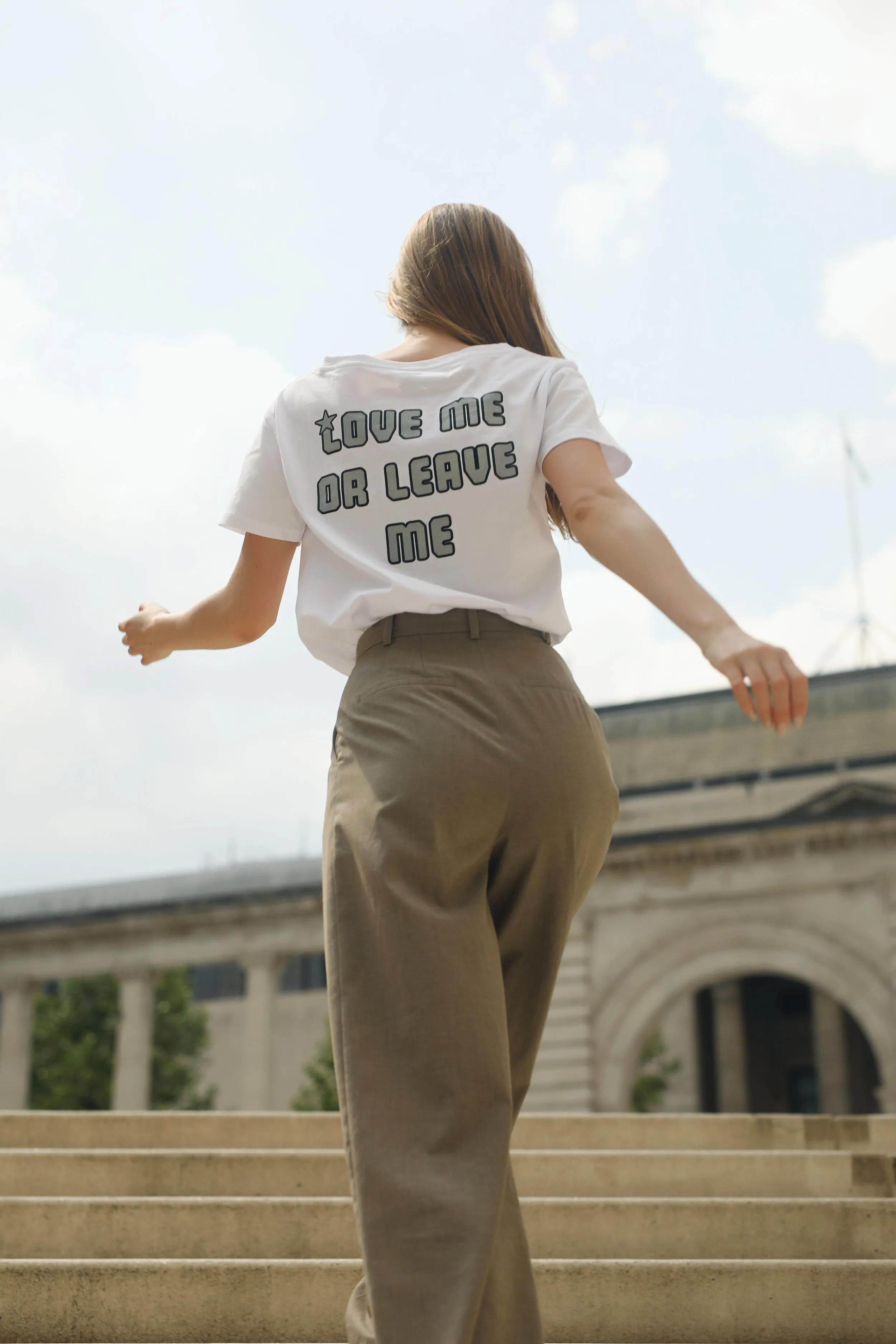 T-shirt White Love Me or Leave Me Back Grey Letters sold by American Dream product image thumbnail 4