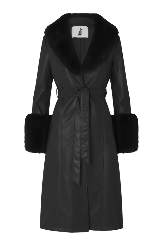 Bella Leather Coat Long Black - Sample sold by Americandreams
