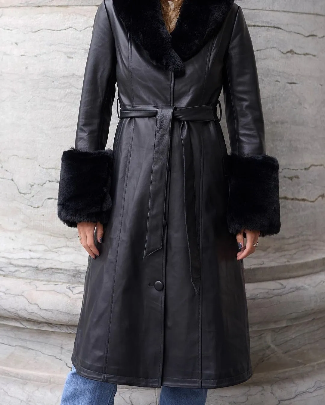 Bella Leather Coat Long Black - Sample sold by Americandreams product image thumbnail 2