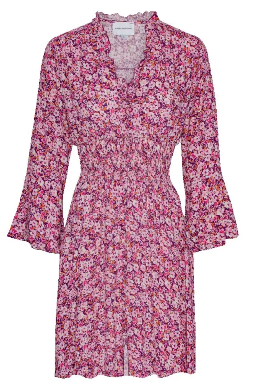 Sally Short Dress Lilac Bordeaux Big Flower sold by American Dream