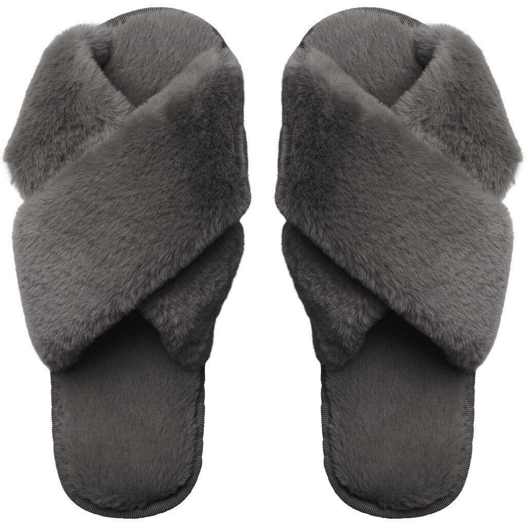 Lou Faux Fur Slippers - Dark Grey sold by American Dream