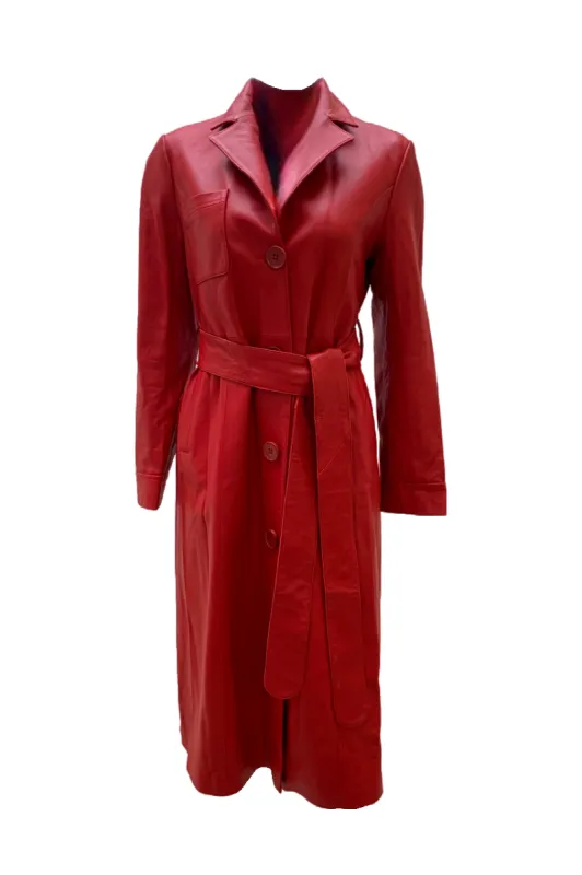 Mira Leather Coat Long Red - Sample sold by Americandreams
