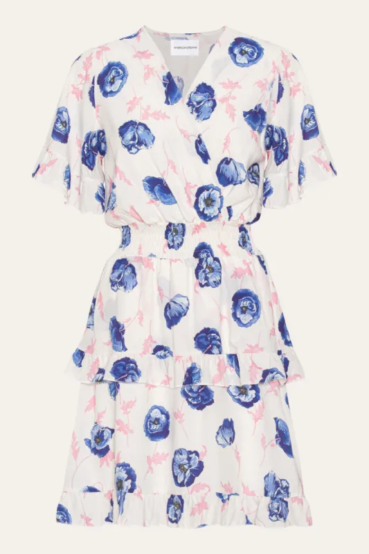 Ella Short Dress White W/Blue Flower sold by Americandreams