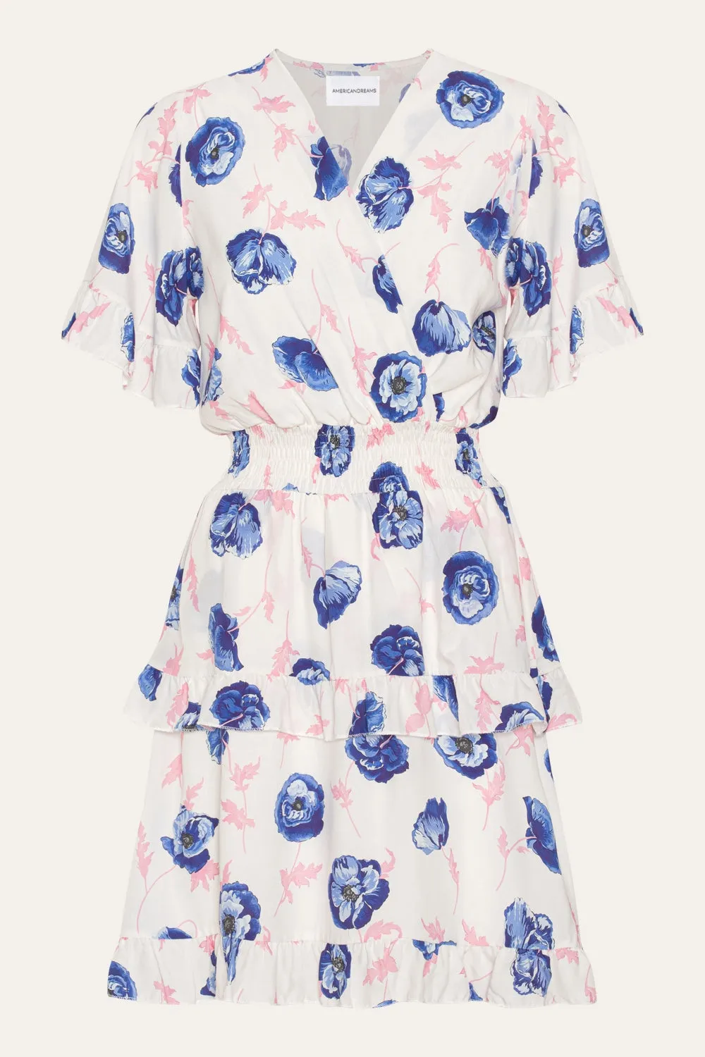 Ella Short Dress White W/Blue Flower sold by Americandreams