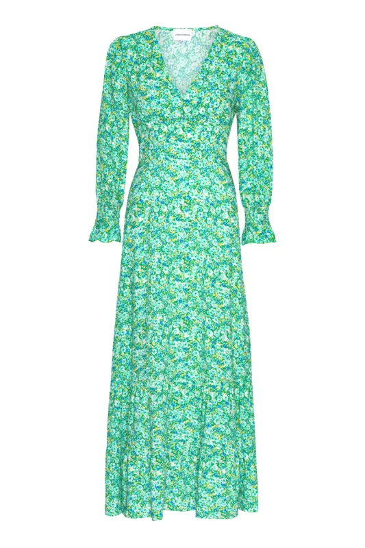 Koko Dress Long Closed Back Emerald Green Summer Flower sold by Americandreams
