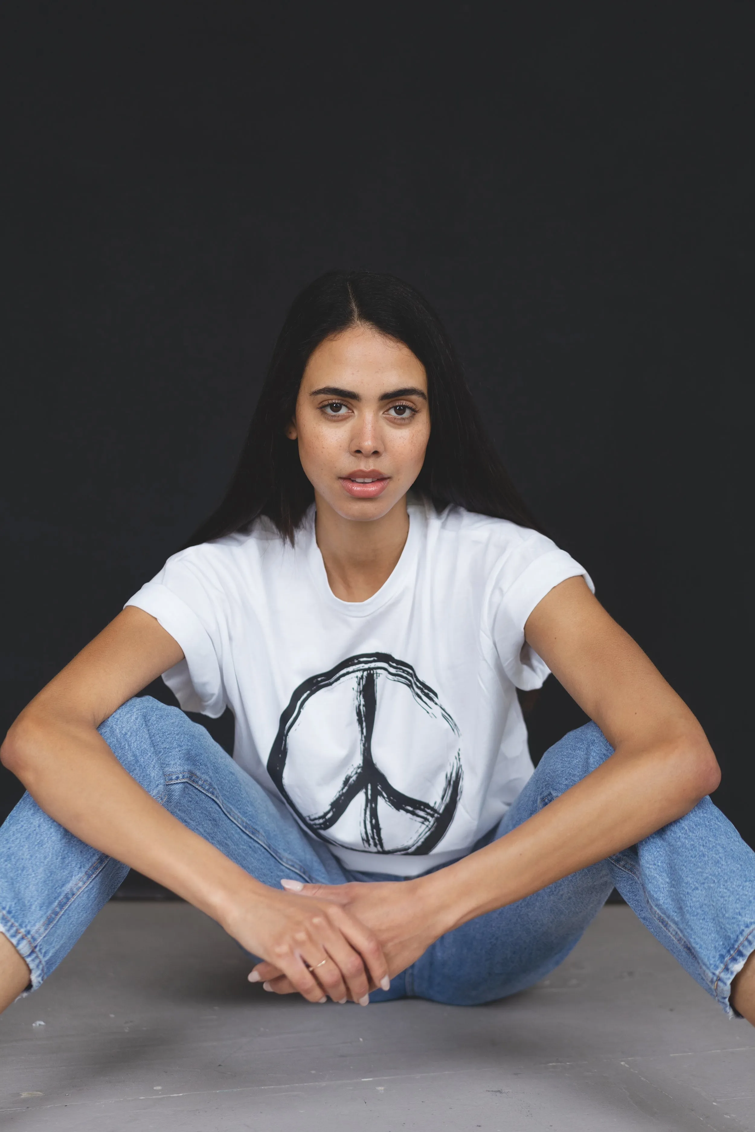 T-Shirt Cropped White Peace Cotton Tee W/ Black Letters sold by Americandreams product image thumbnail 3