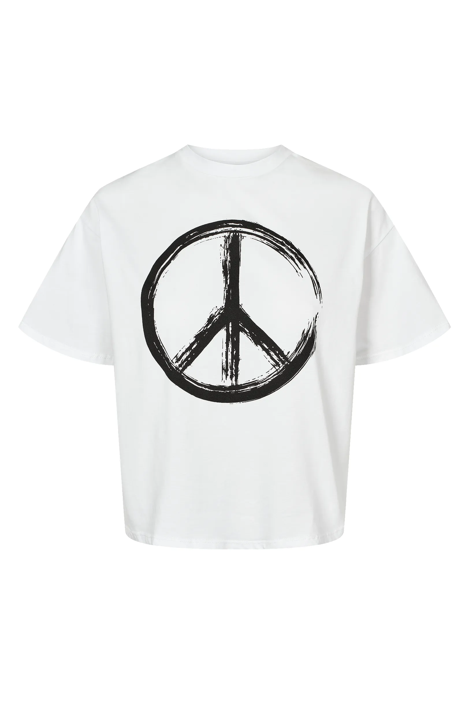 T-Shirt Cropped White Peace Cotton Tee W/ Black Letters sold by Americandreams