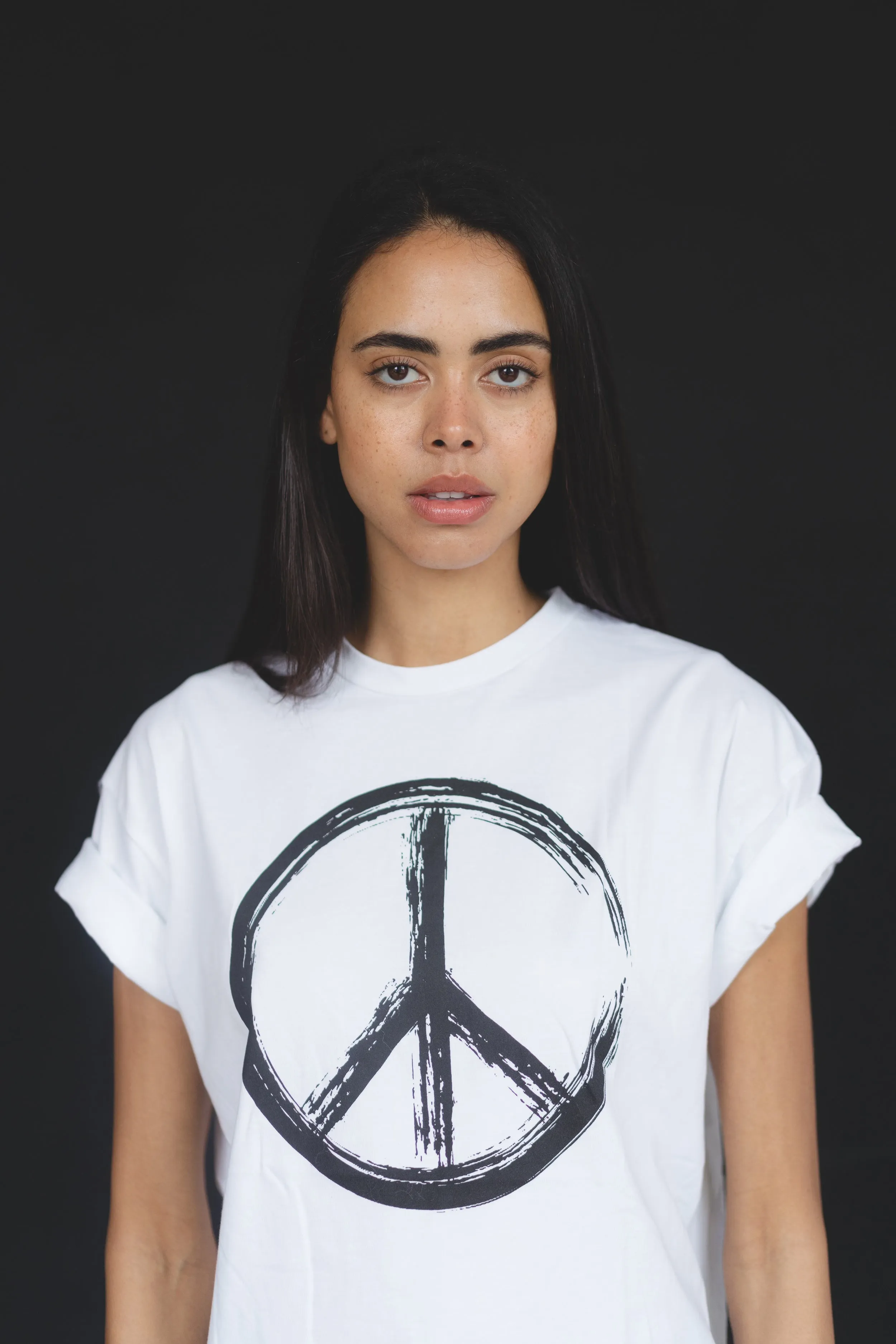 T-Shirt Cropped White Peace Cotton Tee W/ Black Letters sold by Americandreams product image thumbnail 2