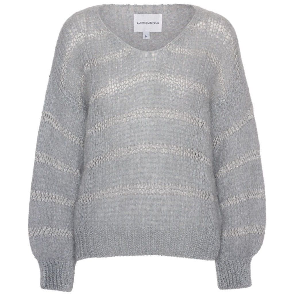 Katie LS Knit - Light Grey W/ Light Grey Lurex sold by American Dream