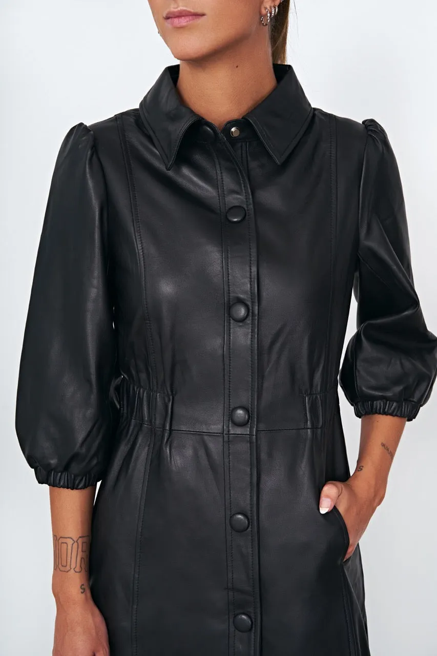 Alice Leather Button Dress Black - Sample sold by Americandreams product image thumbnail 2