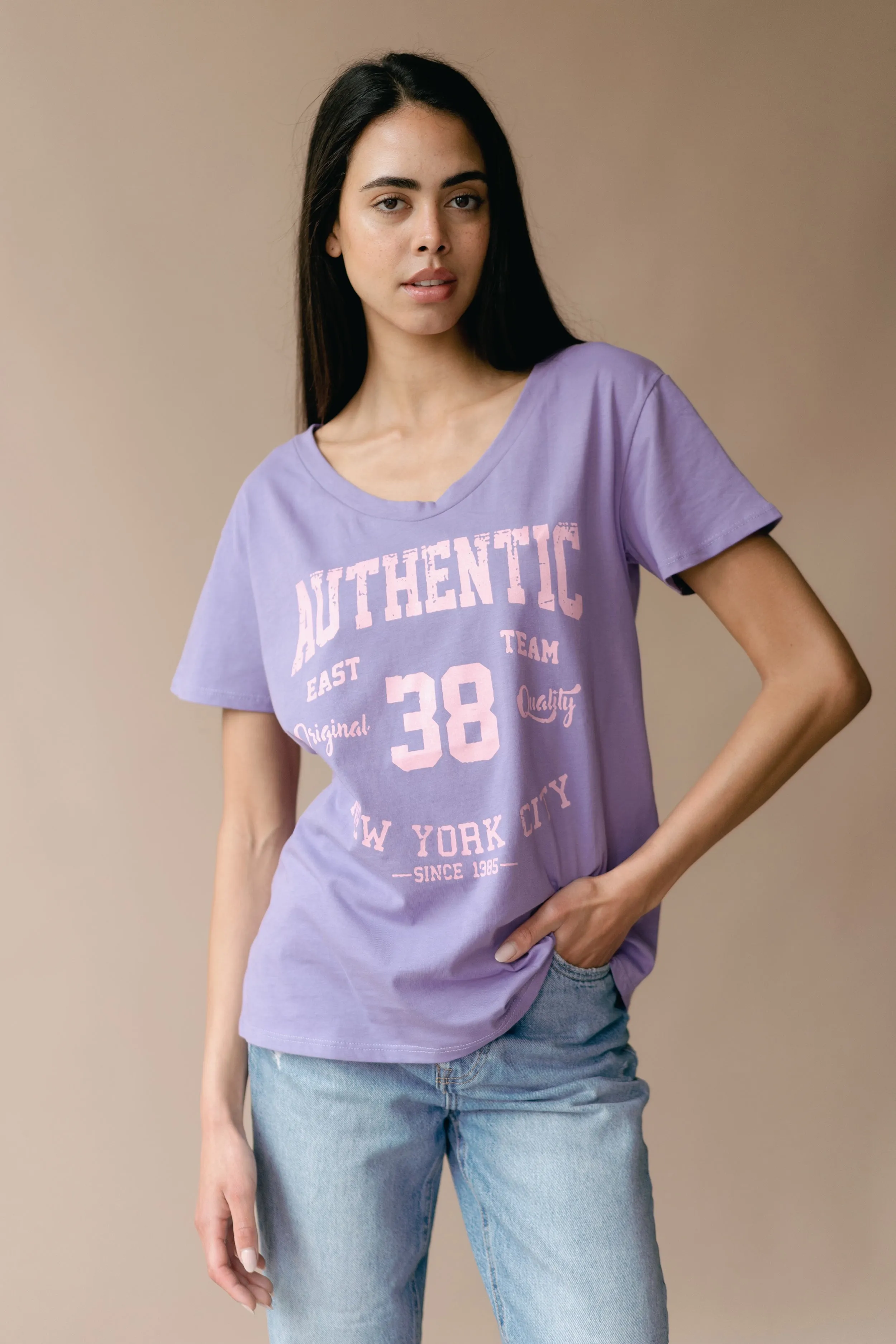T-shirt Lilac 38 East Authentic Cotton Tee W/Pink Letters sold by Americandreams product image thumbnail 2
