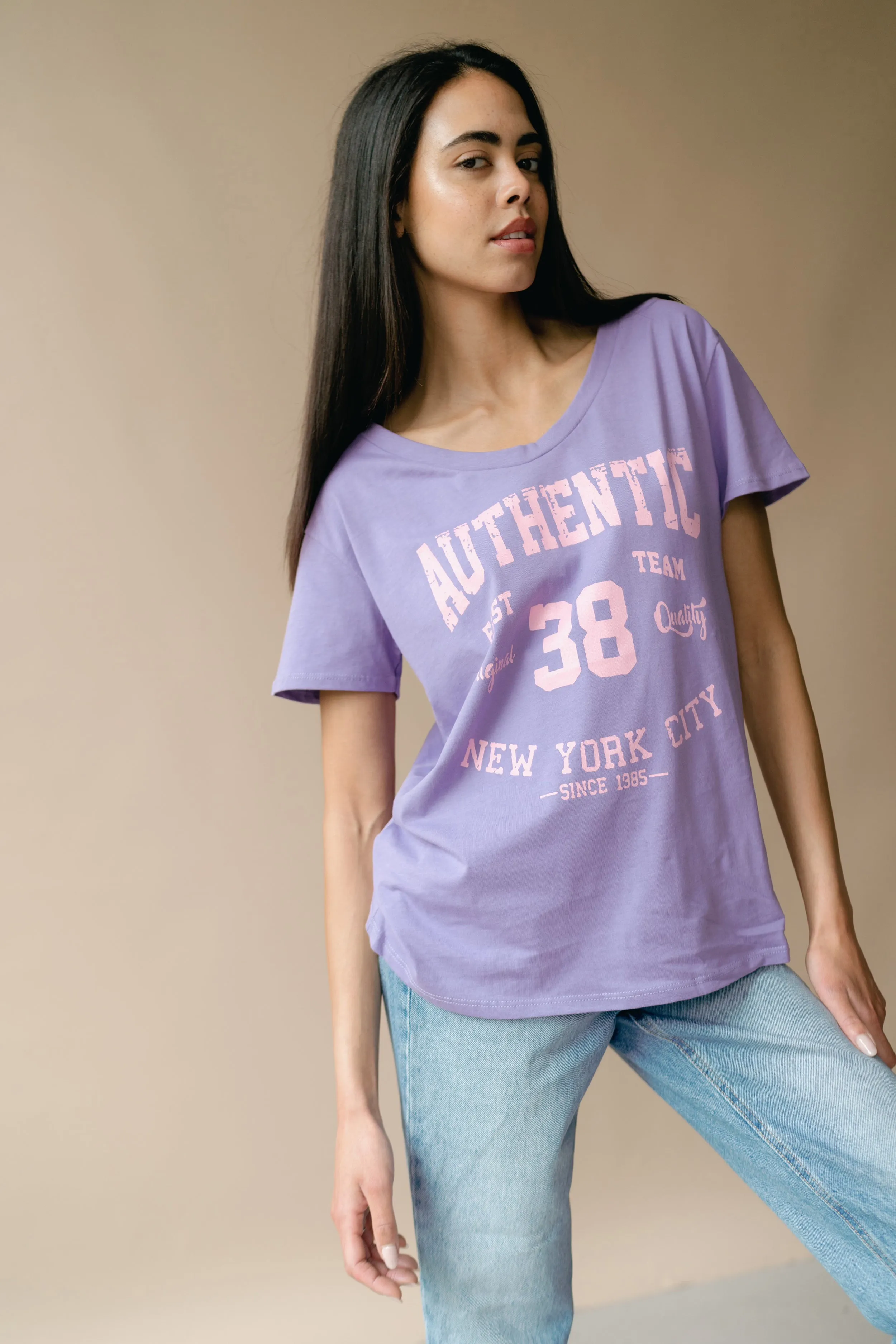 T-shirt Lilac 38 East Authentic Cotton Tee W/Pink Letters sold by Americandreams product image thumbnail 3
