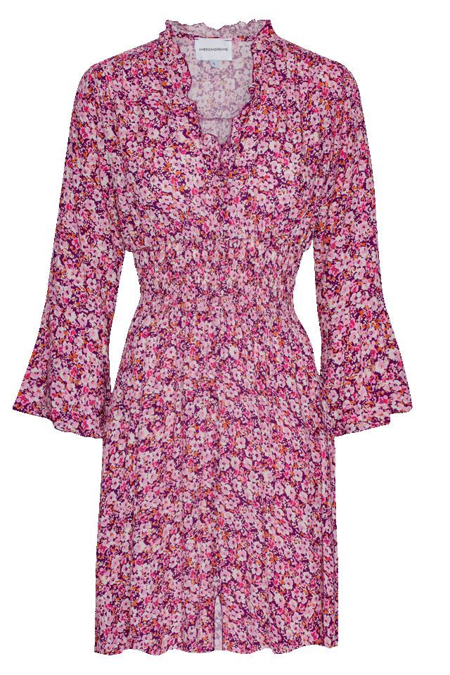 Sally Short Dress Lilac Bordeaux Big Flower sold by American Dream