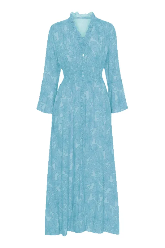 Sally Long Dress Light Blue Printed - Sample sold by Americandreams