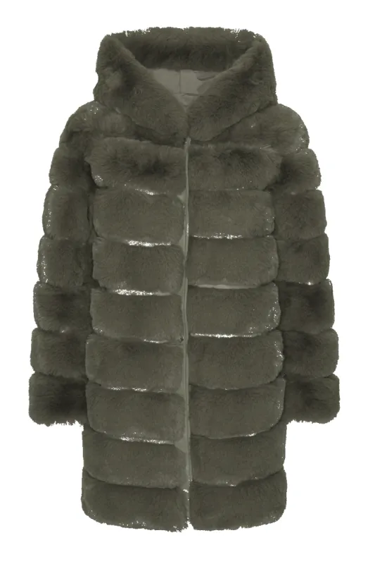 Blake Faux Fur Coat Long Dusty Green sold by Americandreams