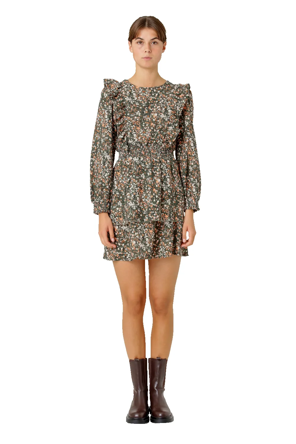 Patricia Long Sleeve Short Dress Army Flower - Sample sold by Americandreams product image thumbnail 2