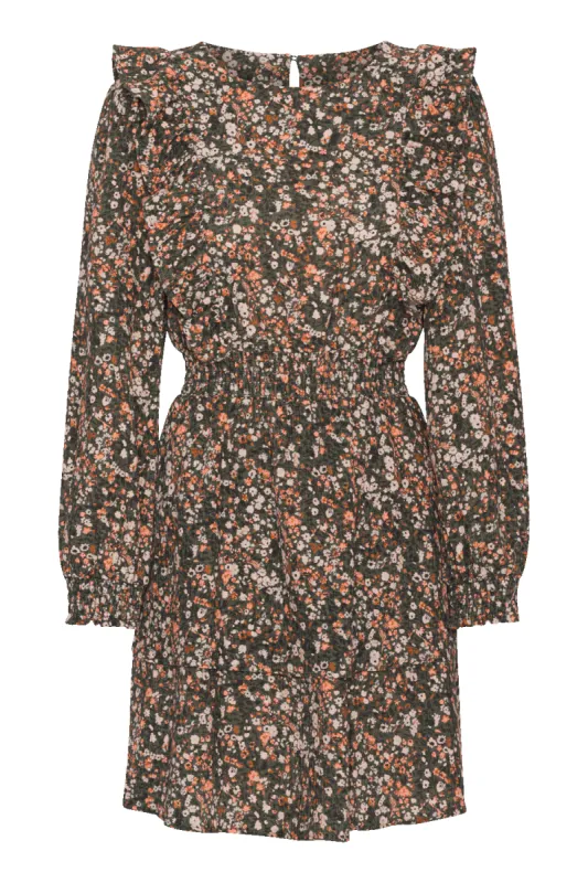 Patricia Long Sleeve Short Dress Army Flower - Sample made by Americandreams