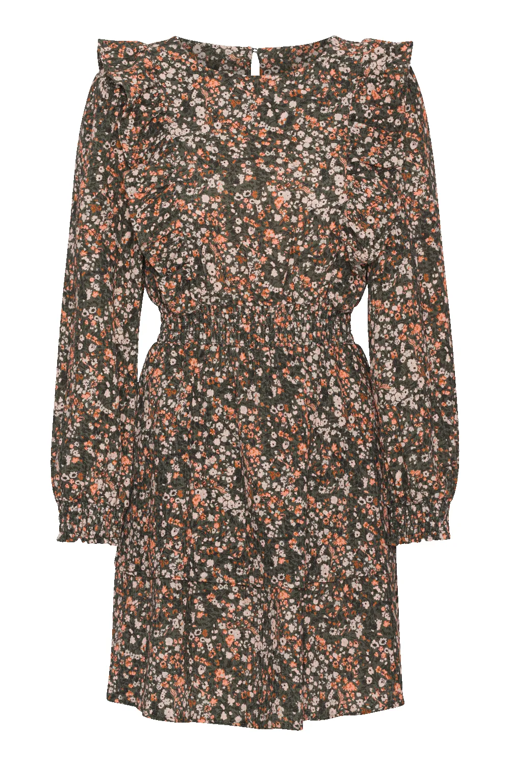 Patricia Long Sleeve Short Dress Army Flower - Sample sold by Americandreams