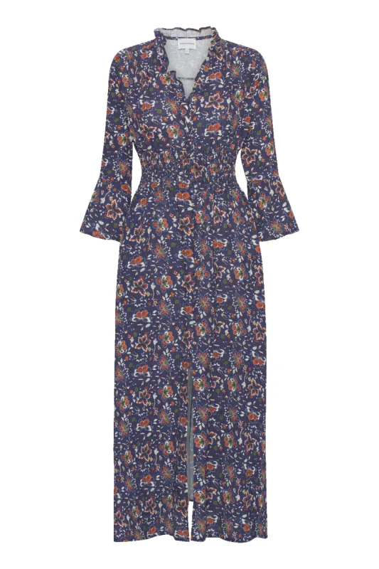 Sally Cotton Long Dress Blue Multi Small Flower made by Americandreams