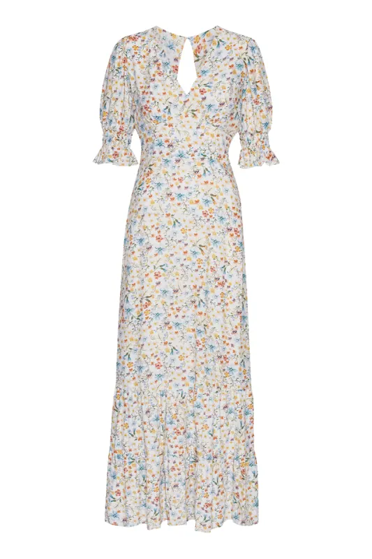 Koko Dress Long Open Back White Summer Flower sold by Americandreams