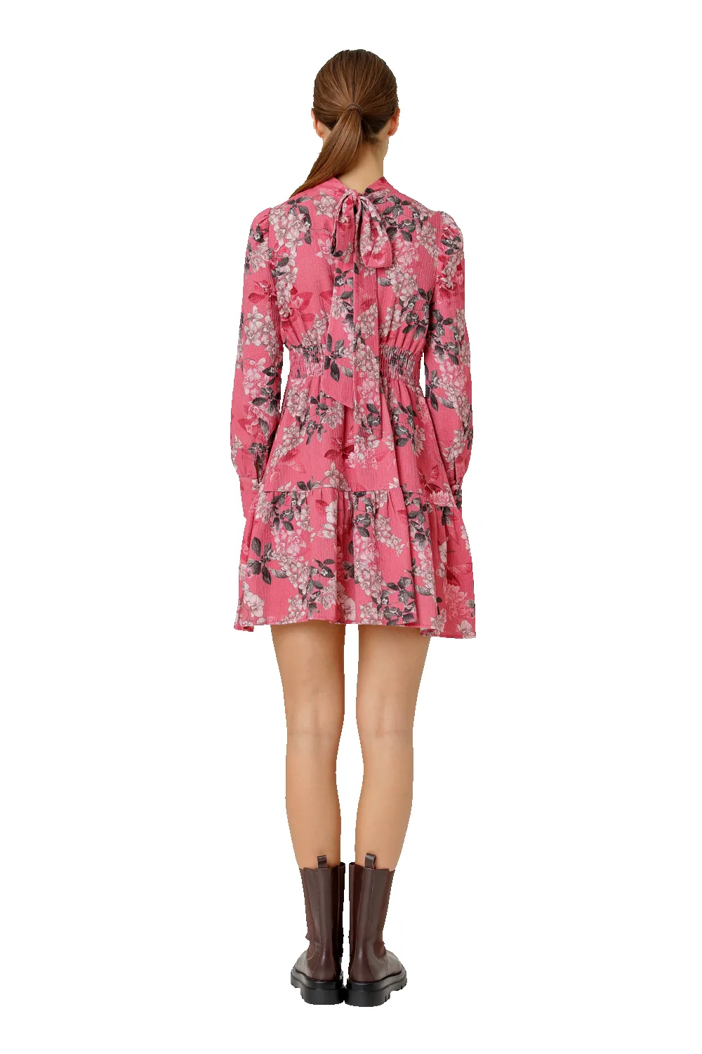 Laila Cotton Bow Dress Pink Big Flower sold by Americandreams product image thumbnail 2