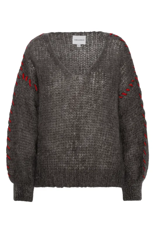 Milana LS Mohair Knit Stitching Dark Taupe sold by American Dream
